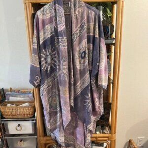 MISSION CANYON‎ Santa Barbara Women's Purple Batik KIMONO FLUTTER DUSTER JACKET